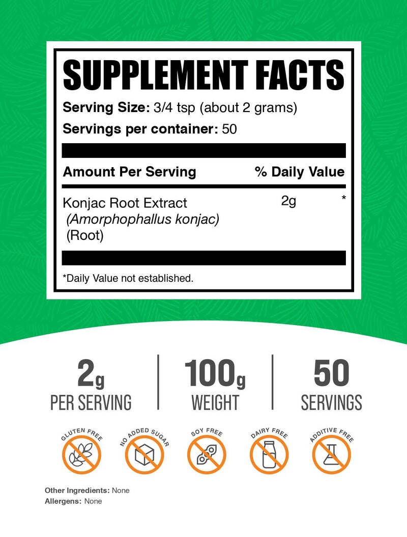 Glucomanano Puro 2g – BulkSupplements | Fibra Solúvel da Raiz de Konjac