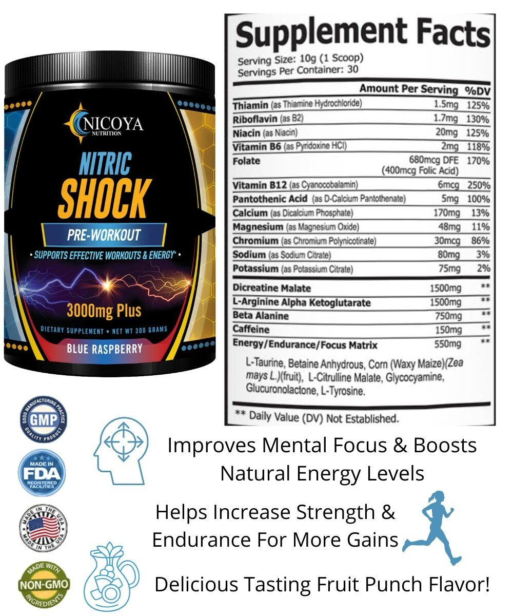 Pré-Treino Nitric Oxide 3000mg+ – Força, Foco e Energia Explosiva | Pó | 3 Sabores