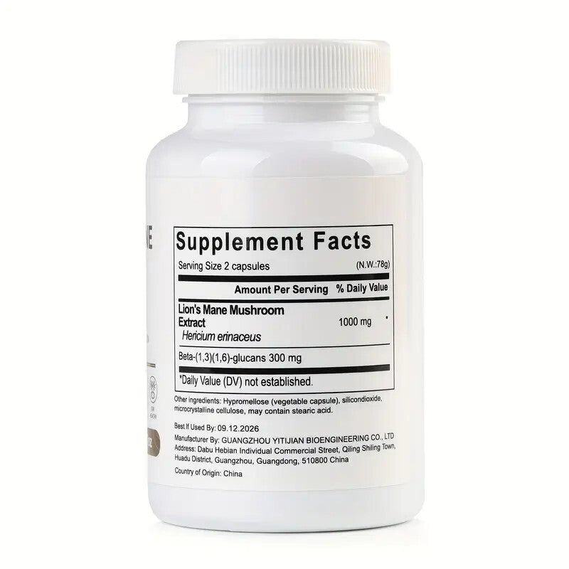 Lion’s Mane 120 Cápsulas – Suplemento Natural para Memória e Foco
