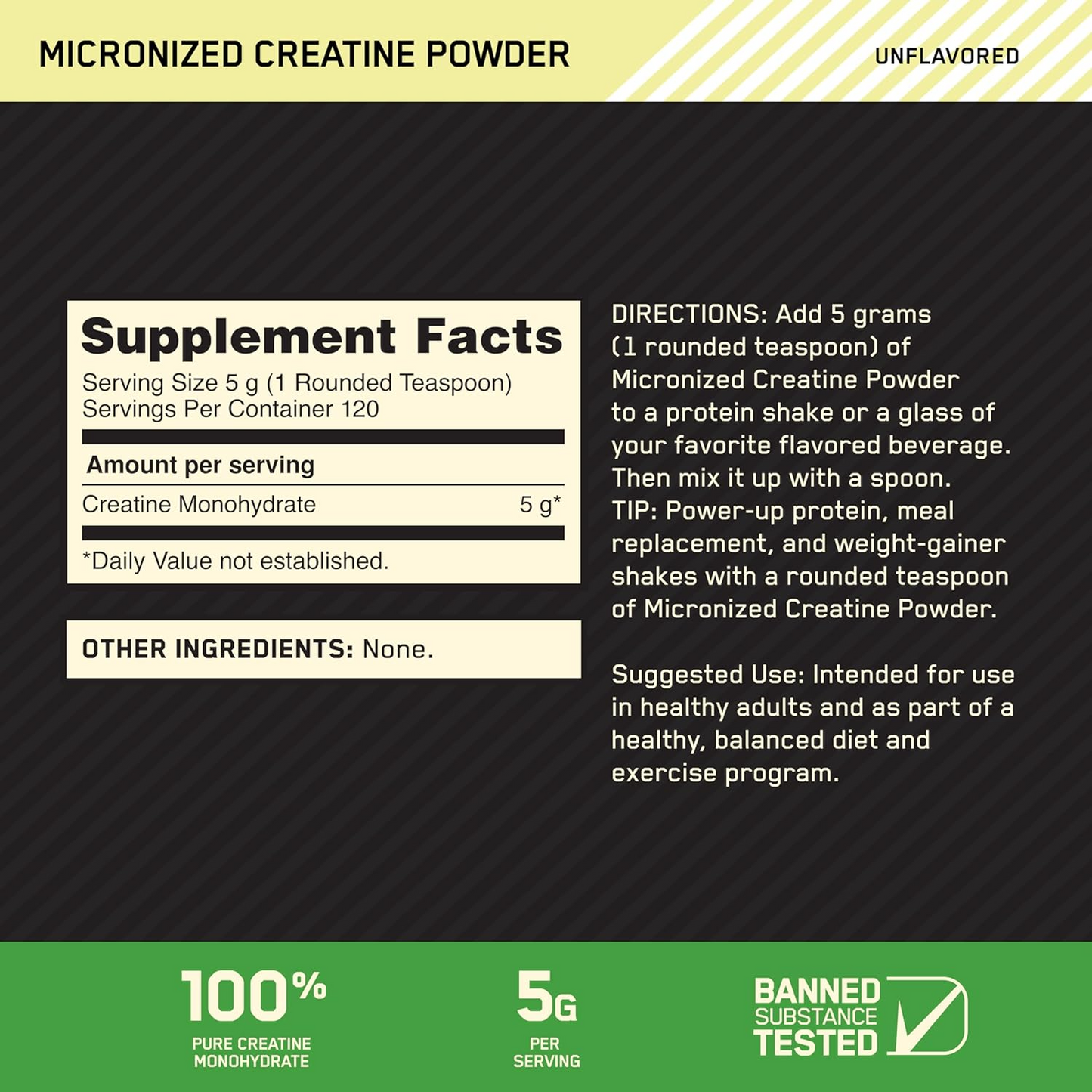 Optimum Nutrition Creatina Micronizada 1,32 lb – 120 Porções | Suplemento para Construção Muscular