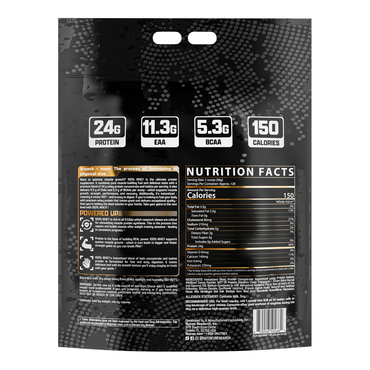 Nutrex 100% Whey Protein Isolate – 10 LB | 128 Porções | Ganho de Massa e Recuperação Muscular