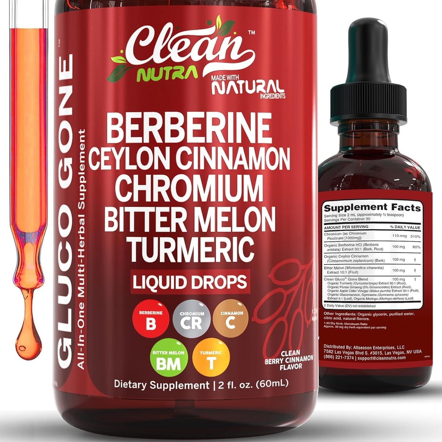 Suplemento Líquido de Berberina + Canela do Ceilão | Clean Nutra | Alta Absorção