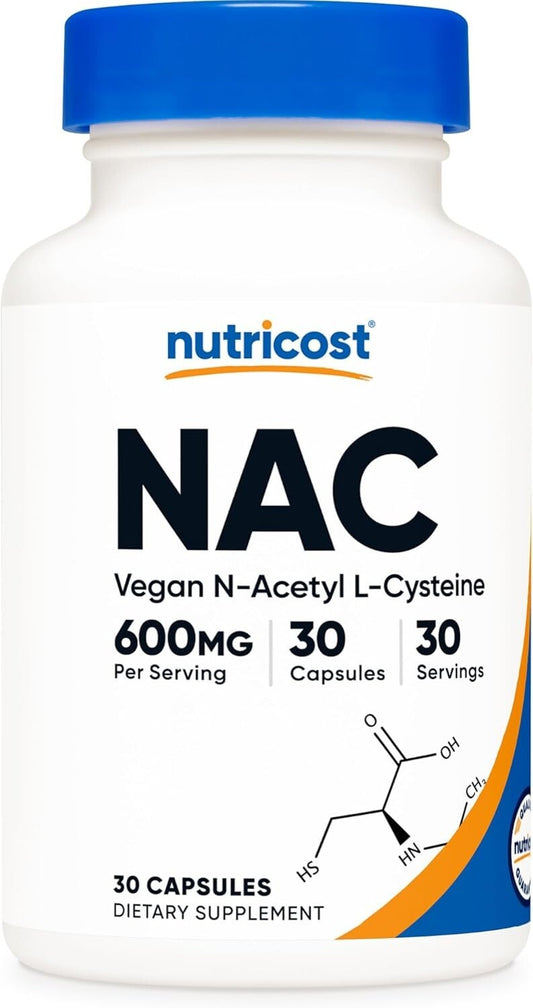 Nutricost N-Acetil L-Cisteína 600mg – Suplemento Vegano, Sem Glúten, Não-OGM