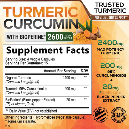 Cúrcuma Curcumina 2600mg com Bioperine – Anti-Inflamatório Natural, Alta Absorção