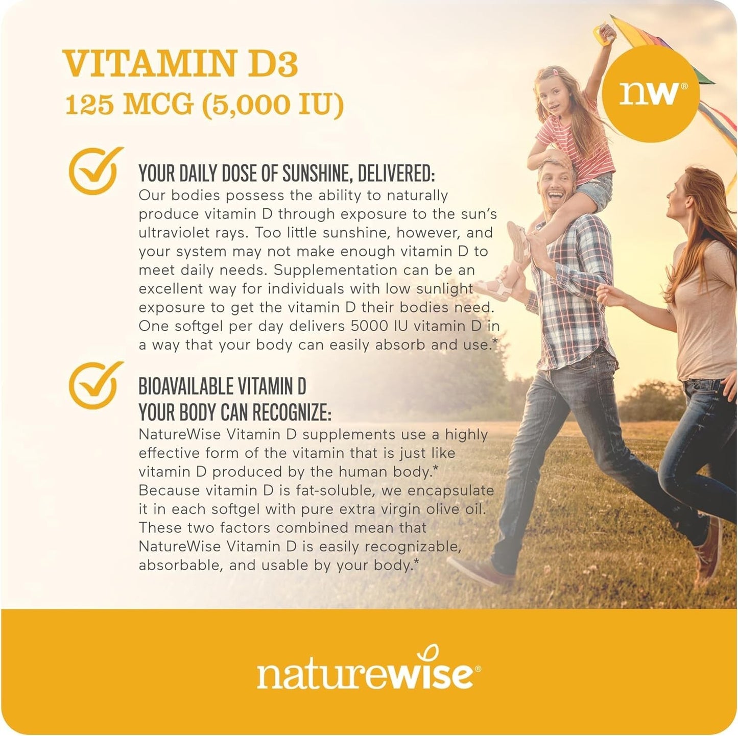 NatureWise D3 5000 UI – 360 Cápsulas Gelatinosas para Ossos e Imunidade