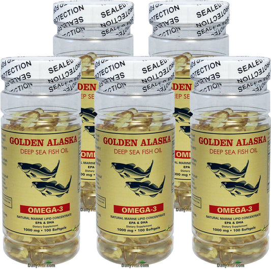 Alasca Deep Sea Ômega-3 – 500 Cápsulas Softgel, 1000mg EPA/DHA, 5 Frascos