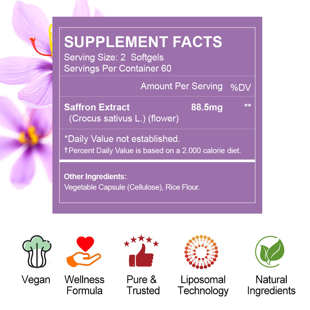 MENXI Vegan Saffron Supplement – 88.5 mg | 120 Capsules with Natural Extract
