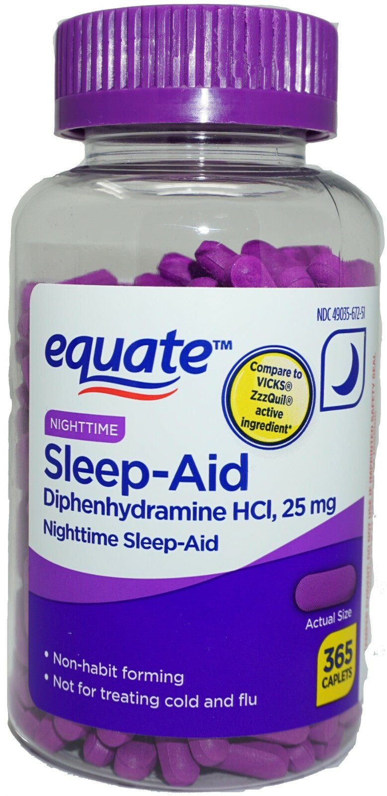 Equate NightTime Sleep-Aid 25mg – Pacote Econômico com 365 Cápsulas para Sono