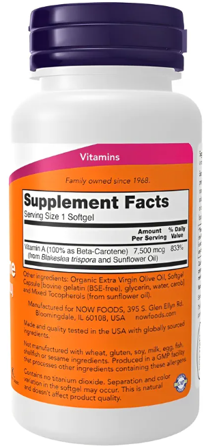 Now Foods Beta Caroteno 25.000 UI – 90 Cápsulas – Suporte à Saúde Geral