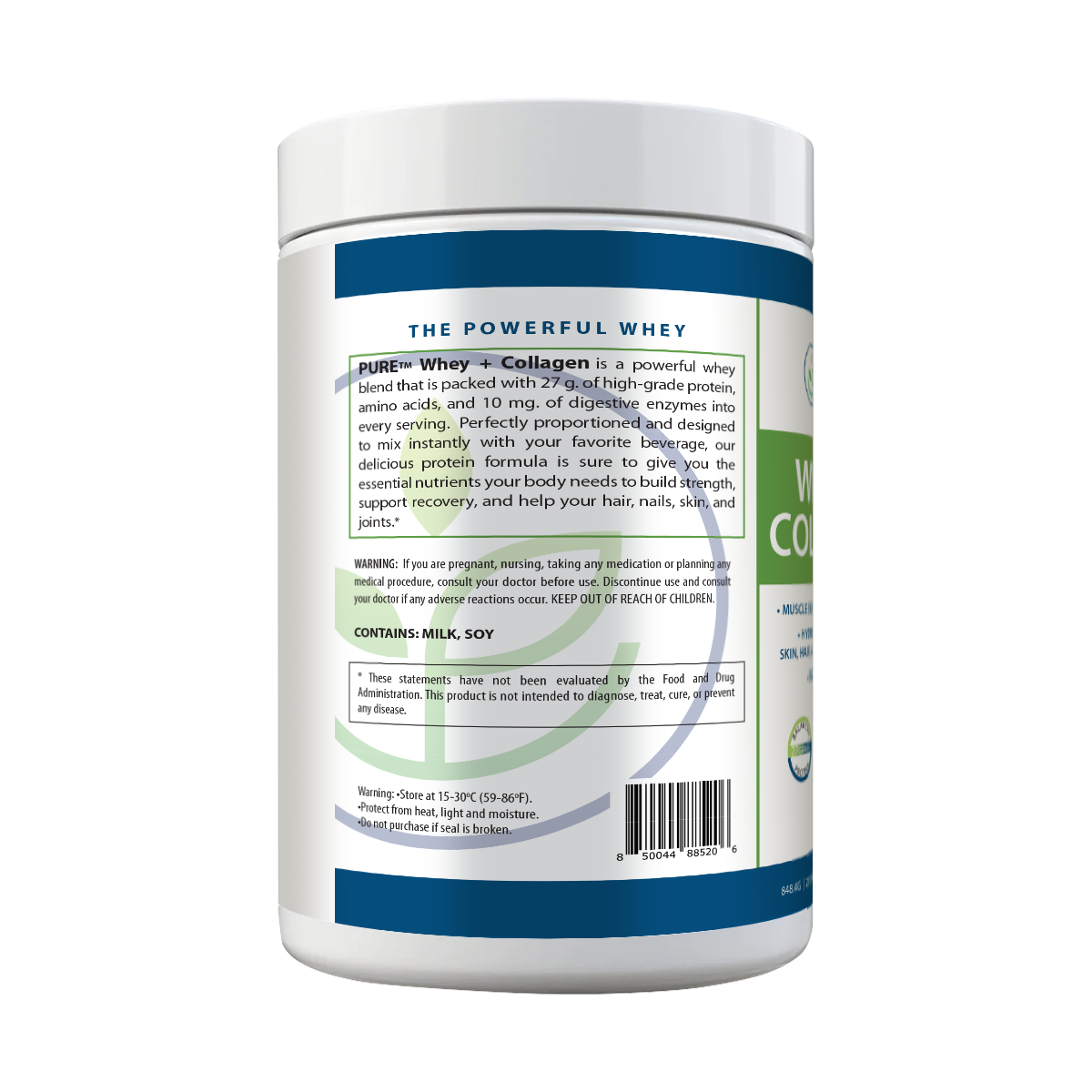 Whey Protein com Colágeno PURE 848g – Sabor Baunilha e Mirtilo | 28 Doses | 27g por Porção