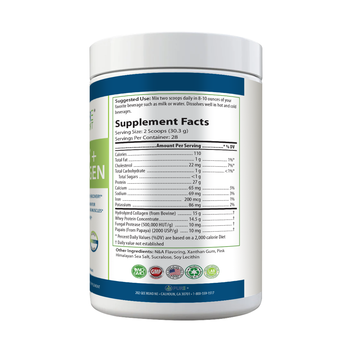 Whey Protein com Colágeno PURE 848g – Sabor Baunilha e Mirtilo | 28 Doses | 27g por Porção