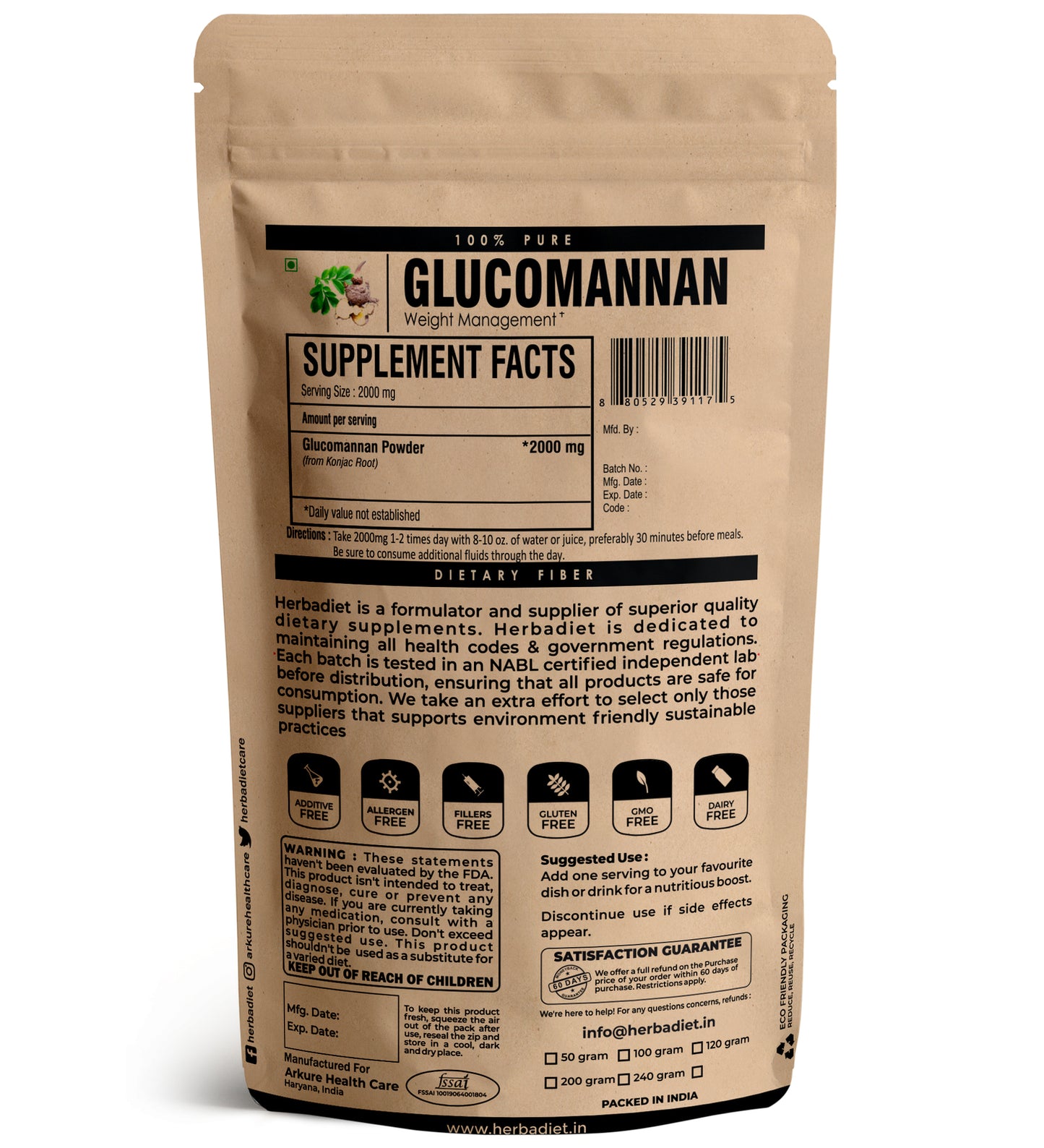 Glucomanano Konjac 2000mg – Fibra Natural em Pó | Supressor de Apetite e Auxílio na Perda de Peso