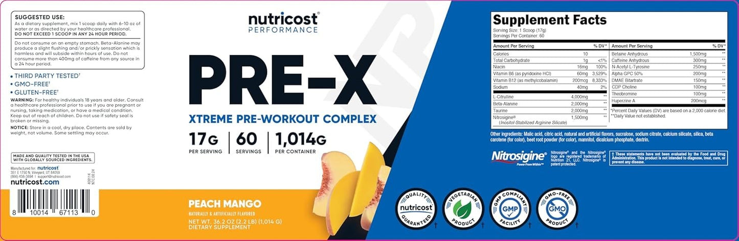 Nutricost Pre-X Xtreme Pré-Treino em Pó – 60 Porções | Energia e Força Máxima