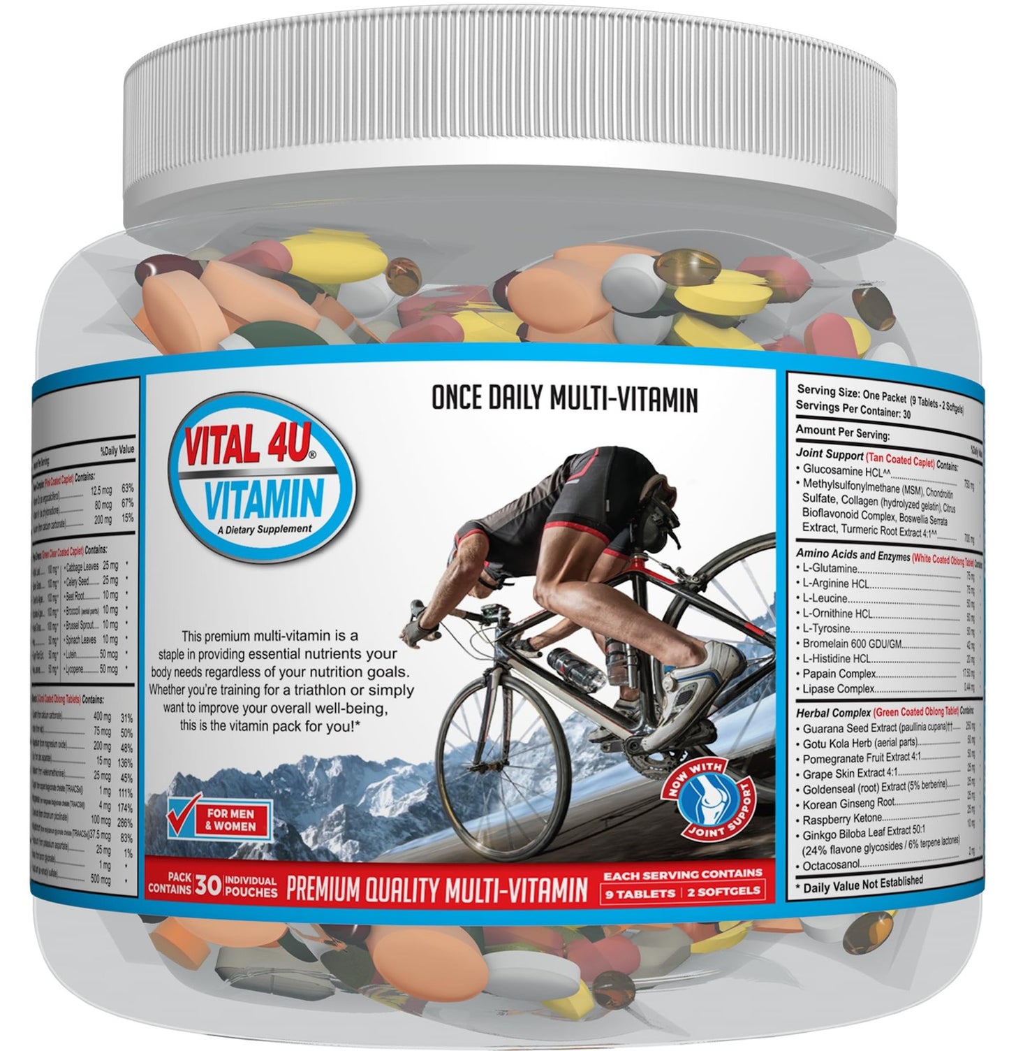 Vital 4U Premium Multivitamin – 30 Individual Packets (9 Tablets + 2 Softgels)