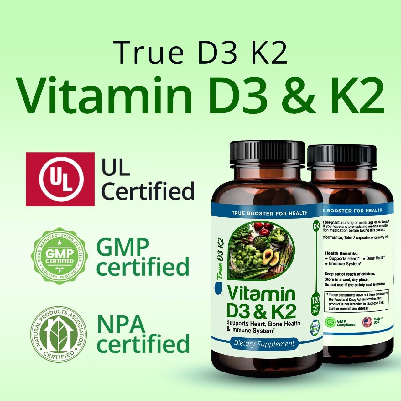 TrueMed D3 5000 UI + K2 MK7 – Saúde Óssea e Imunidade
