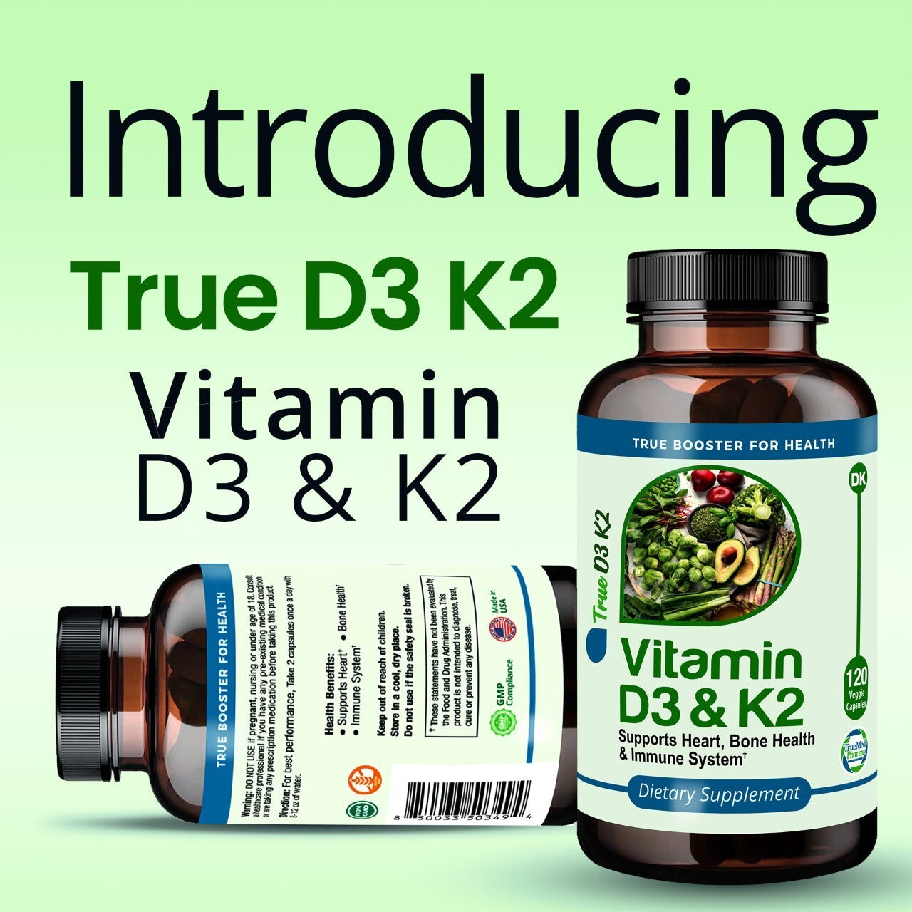 TrueMed D3 5000 UI + K2 MK7 – Saúde Óssea e Imunidade