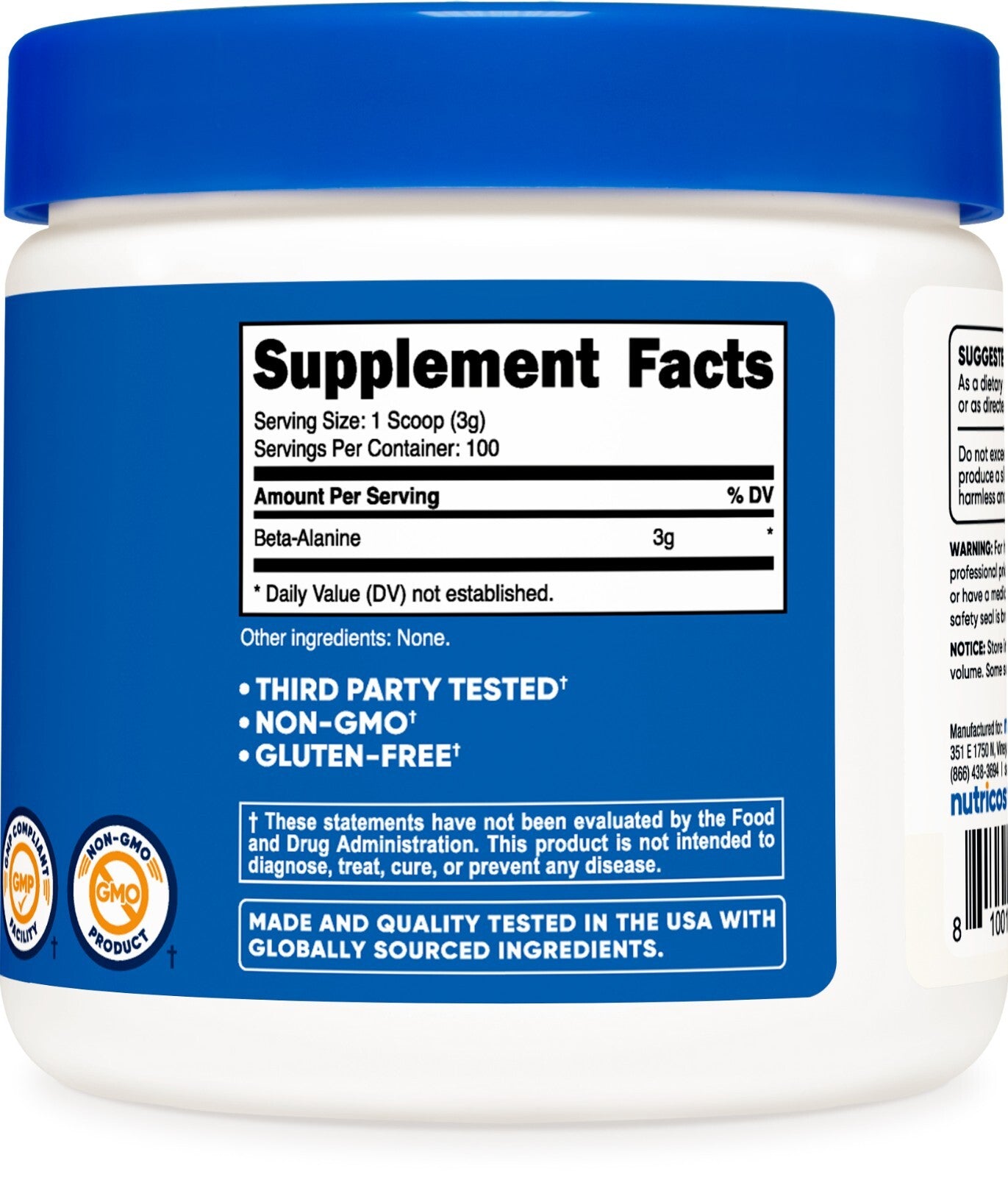 Nutricost Beta-Alanine 300g – Pure, Unflavored, 100 Doses