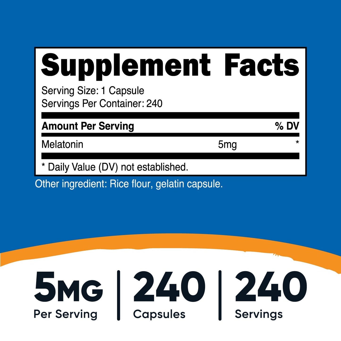 Melatonina 5mg Nutricost | 240 Cápsulas | Não-OGM, Sem Glúten