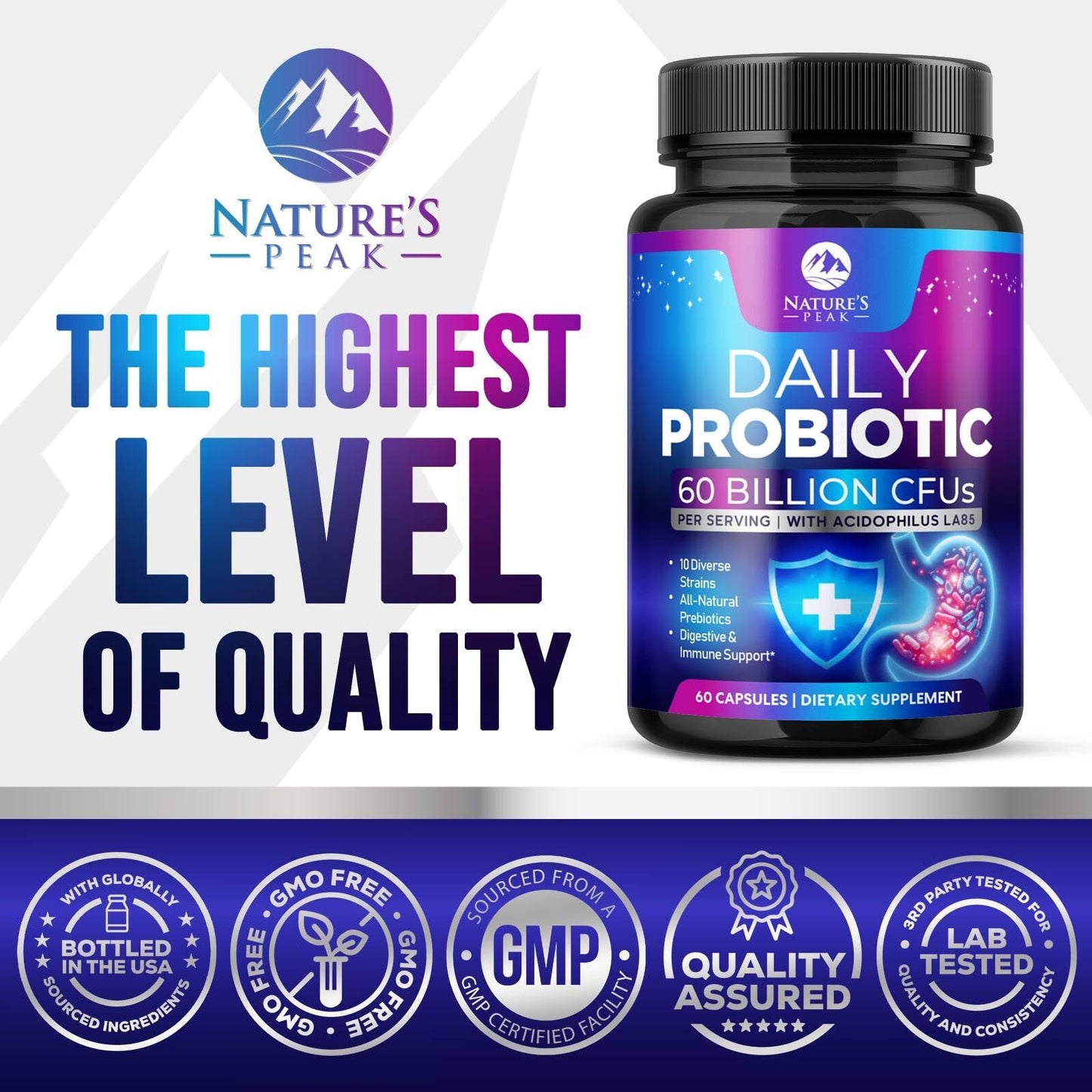 Daily Probiotic 60 Billion CFU – 10 Strains for Digestive Health and Immunity