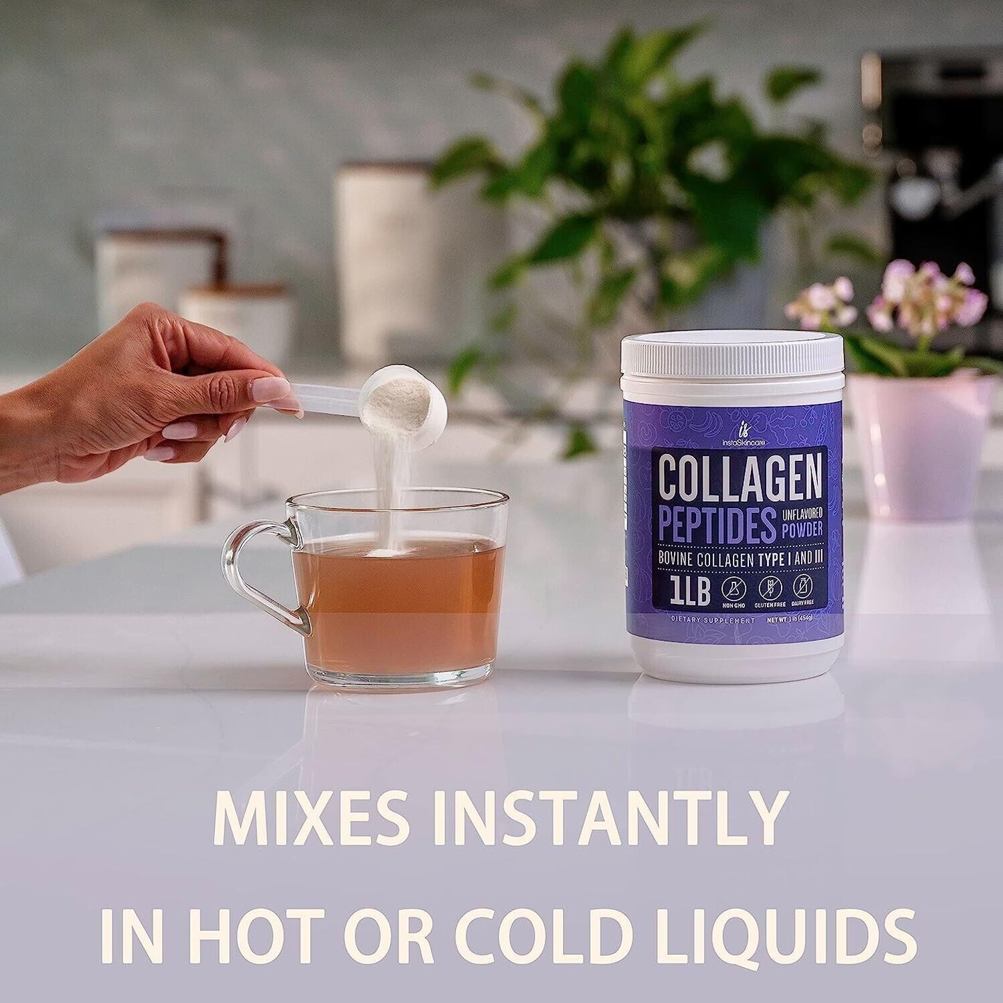 Peptídeos de colágeno em pó proteína hidrolisada tipos 1&3 suplemento antienvelhecimento 1 lb-