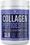 Peptídeos de colágeno em pó proteína hidrolisada tipos 1&3 suplemento antienvelhecimento 1 lb-