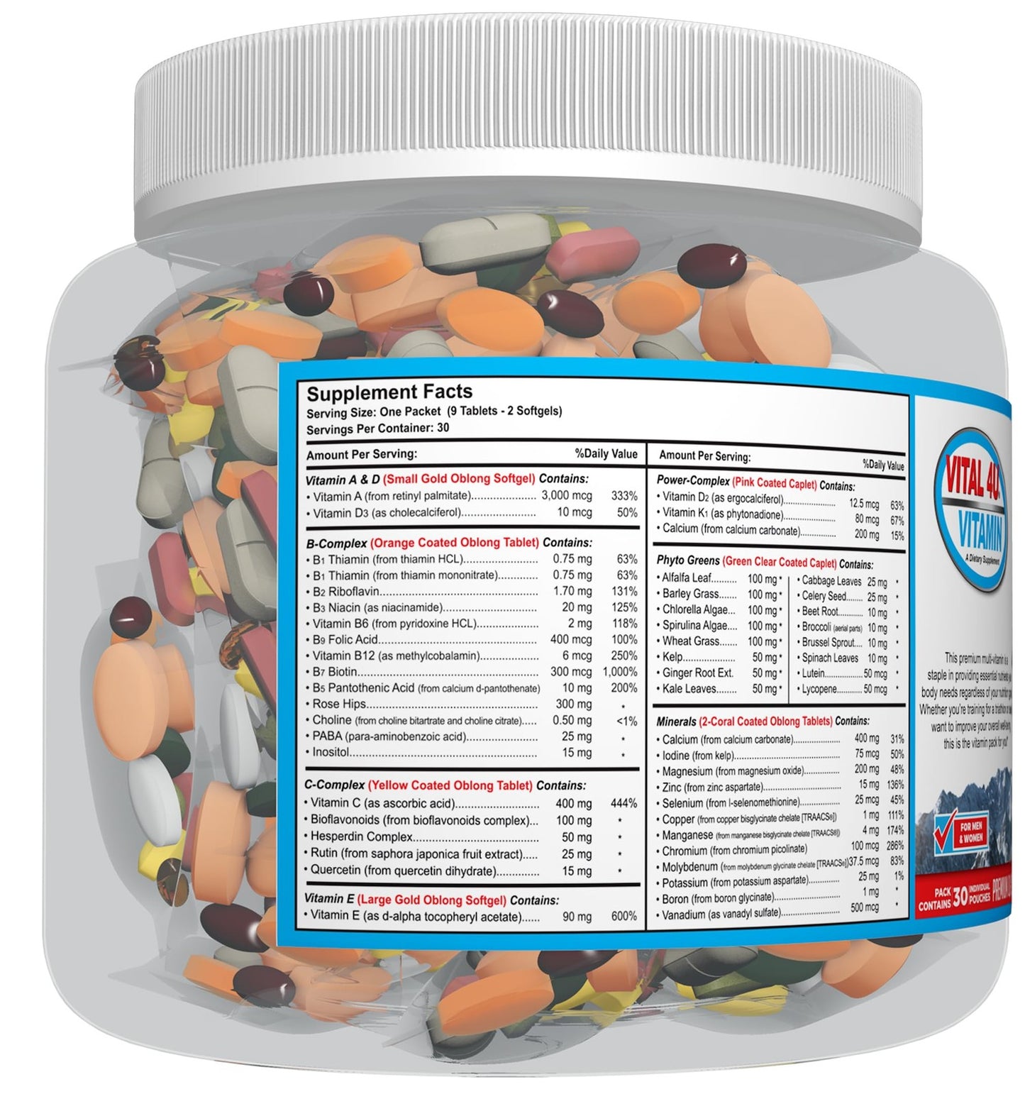 Vital 4U Premium Multivitamin – 30 Individual Packets (9 Tablets + 2 Softgels)