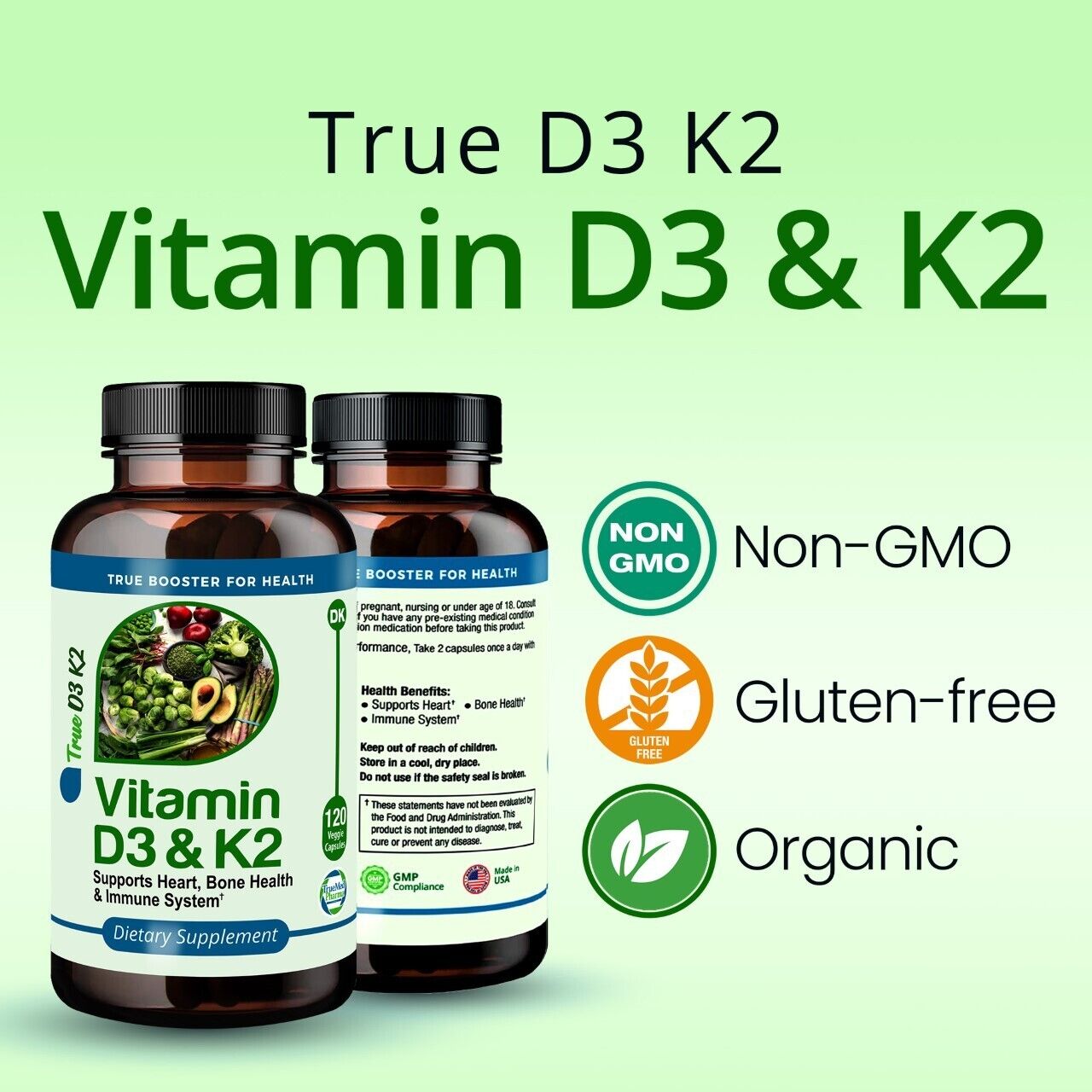 TrueMed D3 5000 UI + K2 MK7 – Saúde Óssea e Imunidade
