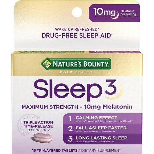 Melatonina Sleep3 Time Released 10mg – Nature's Bounty | Sono Natural em 3 Etapas | 15 Ct