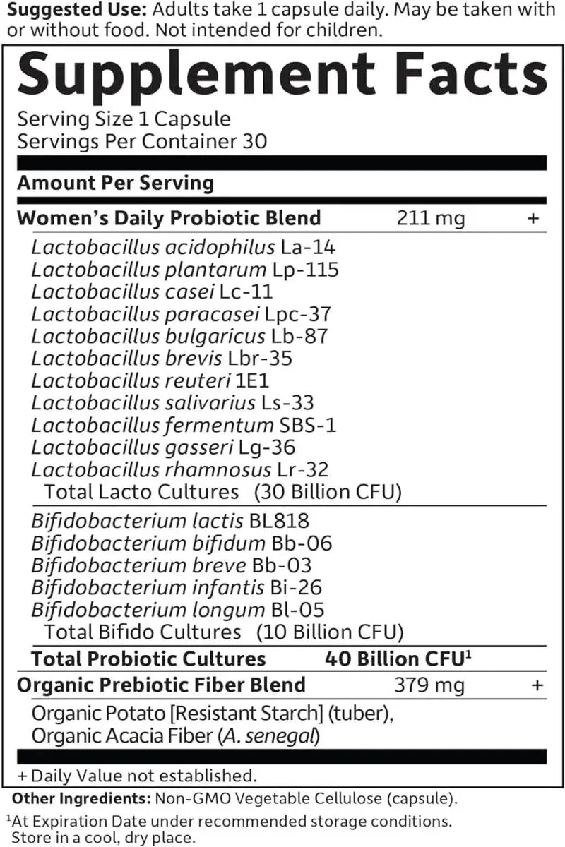 Garden of Life Women’s Probiotics – 40 Billion CFU – 30 Cápsulas