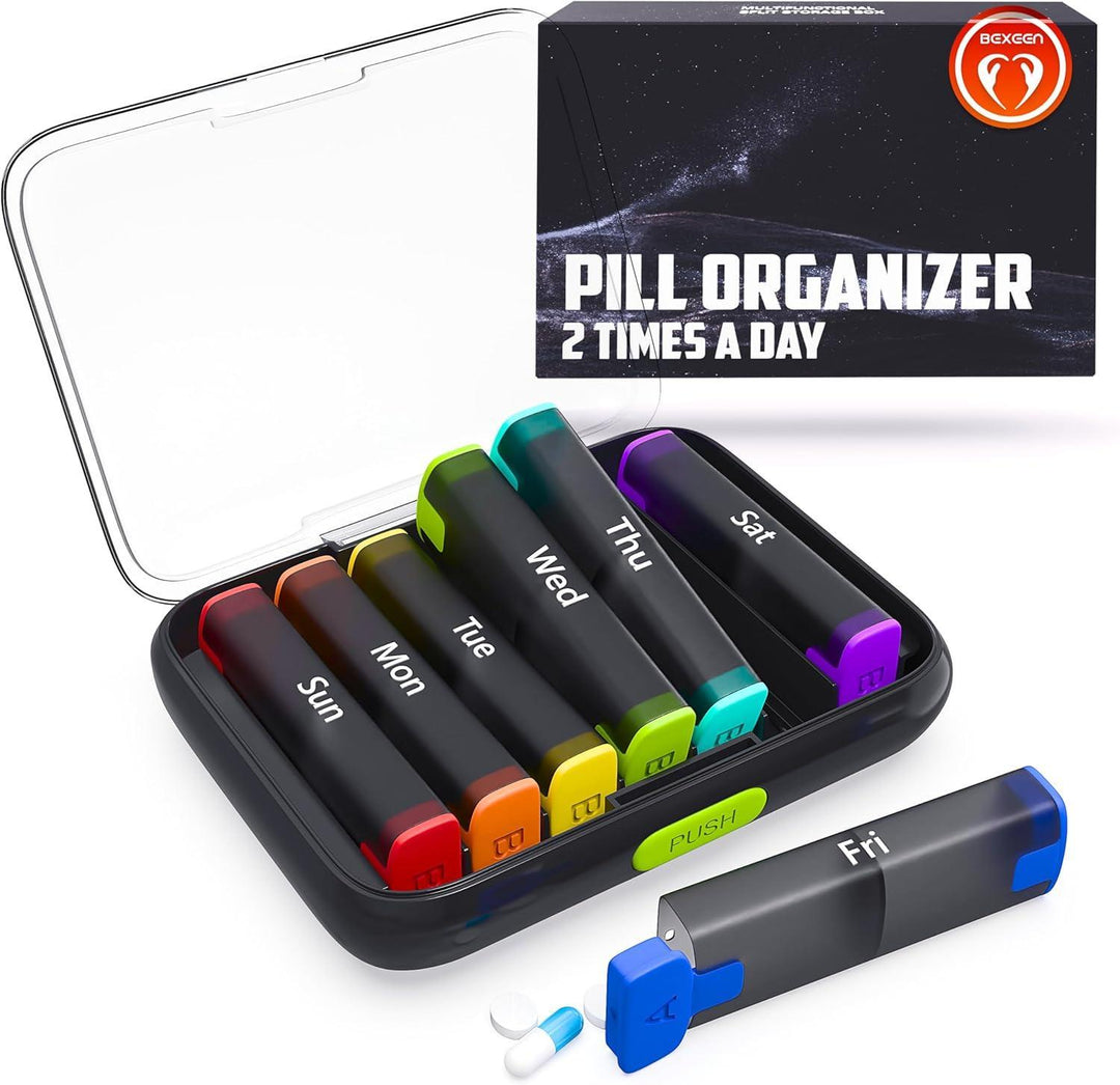 Weekly Pill Organizer 2 Times a Day   Pill Box 7 Day Am Pm   Travel Medicine Organizer Twice Daily Vitamin Holder Portable Supplement Case Week Morning Night Med Dispenser Detachable Container