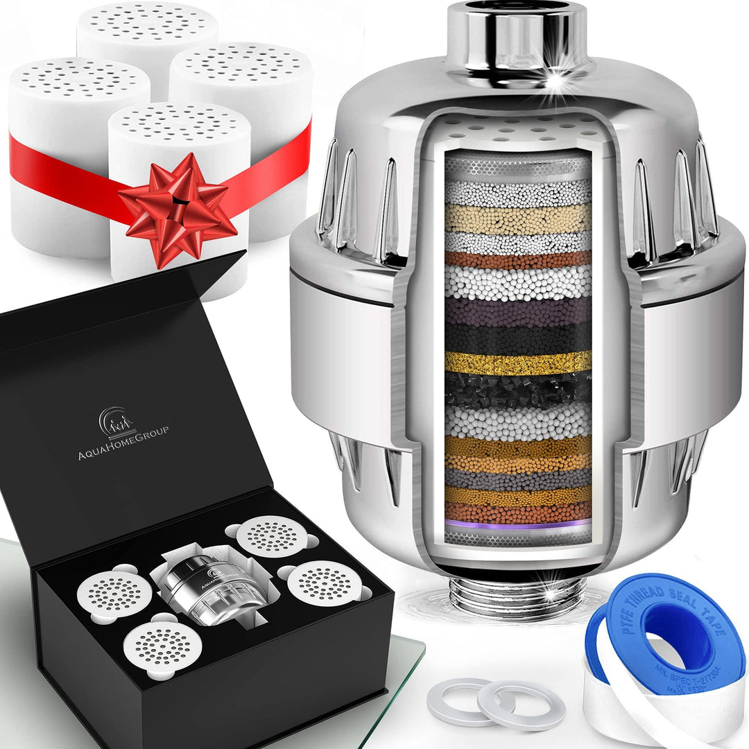 Shower Head Filter for Hard Water   20 Stage  5 Replacement Cartridges   High Output Water Softener to Remove Chlorine and Fluoride   Soft Water Filtered with Vitamin A С E  Purifying Softening Aqua