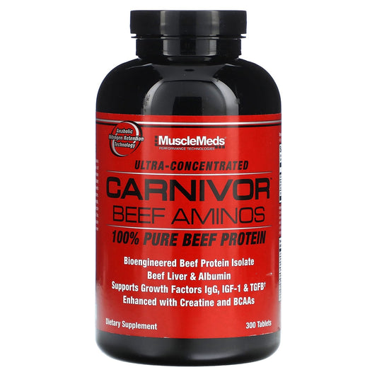 MuscleMeds Carnivor Beef Aminos – 300 Comprimidos | 100% Proteína Pura de Carne