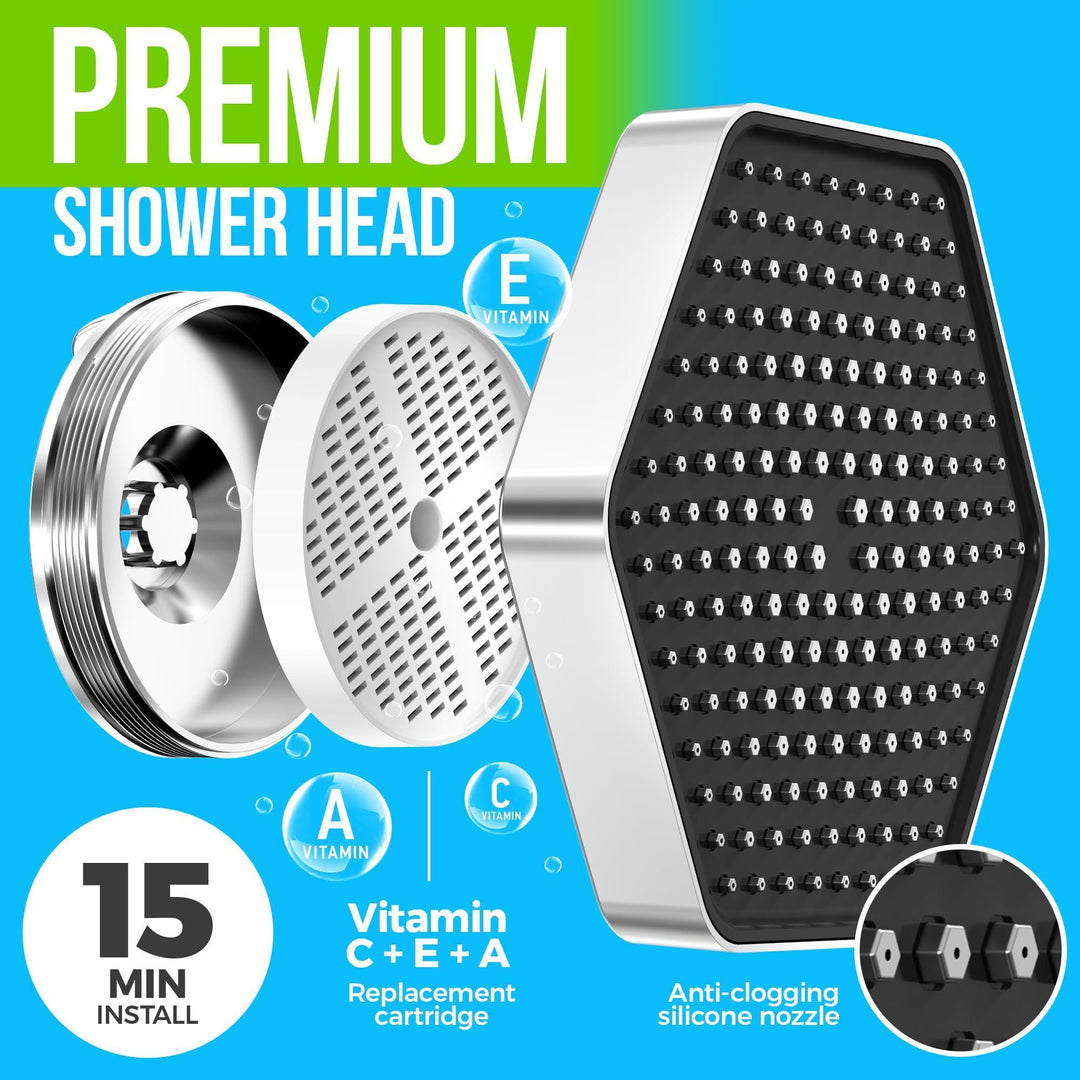 Luxury Filtered Shower Head   High Pressure Rain Showerhead with Filter for Chlorine Rust Sediments   Water Filter Shower Head with Vitamin C E A   SPA Effect (Patent Pending)