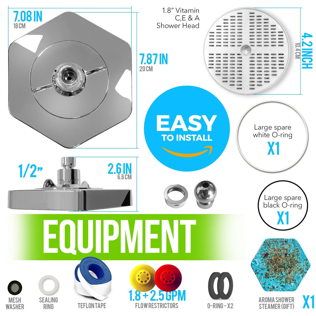 Luxury Filtered Shower Head   High Pressure Rain Showerhead with Filter for Chlorine Rust Sediments   Water Filter Shower Head with Vitamin C E A   SPA Effect (Patent Pending)