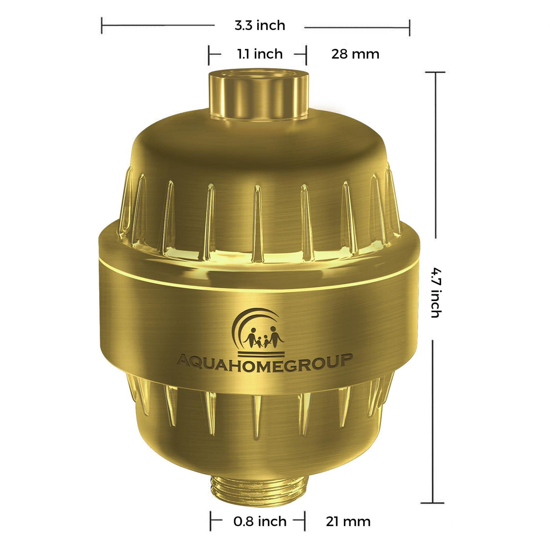 20 Stage Shower Filter for Hard Water   2.5 GPM Universal Shower Head Filter for Chlorine Fluoride Heavy Metals   Vitamin C E Shower Water Filter for Hair and Skin (Golden)