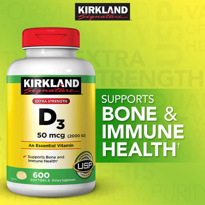 Kirkland Signature Extra Strength D3 50mcg Softgels - 600 Count