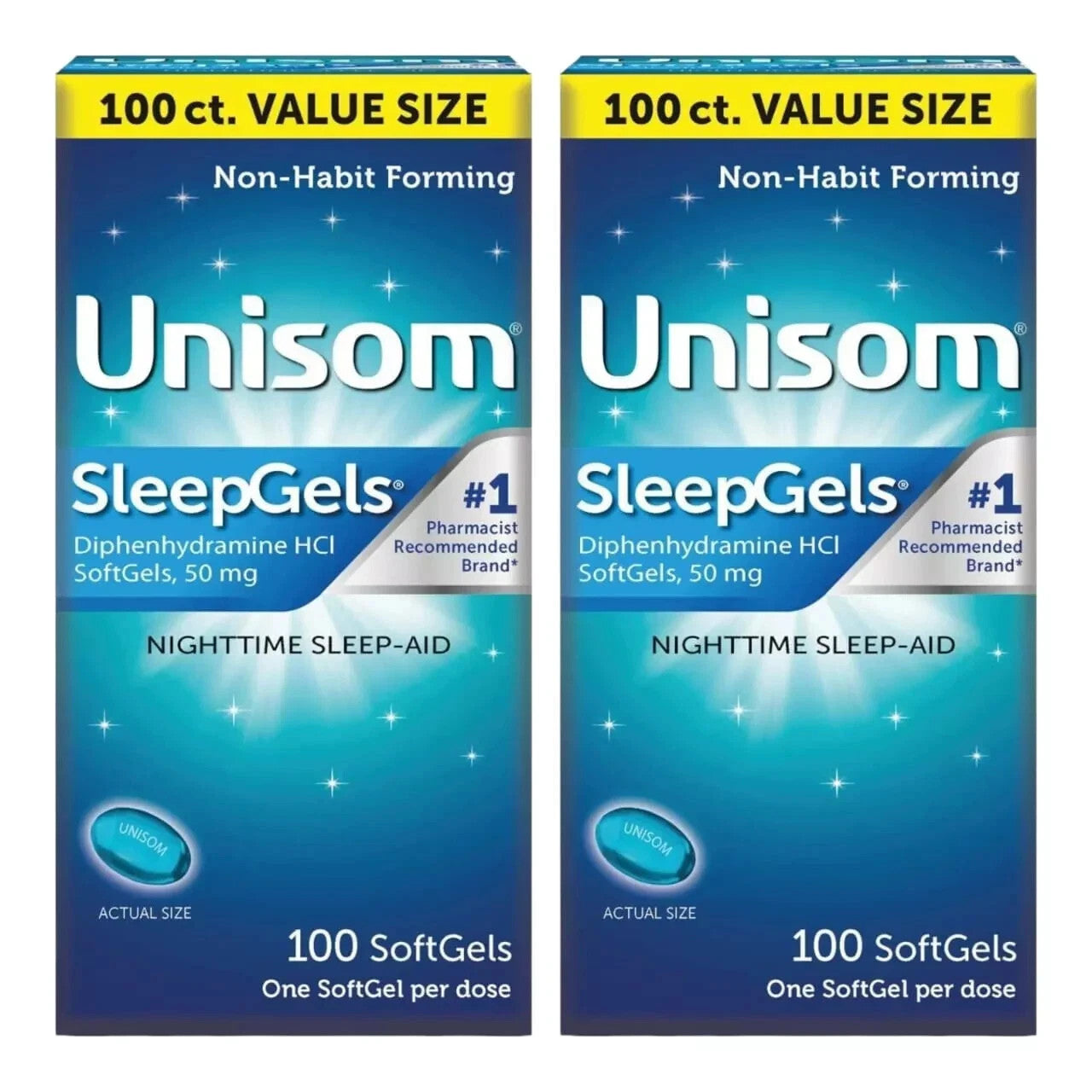 Unisom Nighttime Sleep-Aid – Alívio da Insônia e Sono Tranquilo | 100 Cápsulas