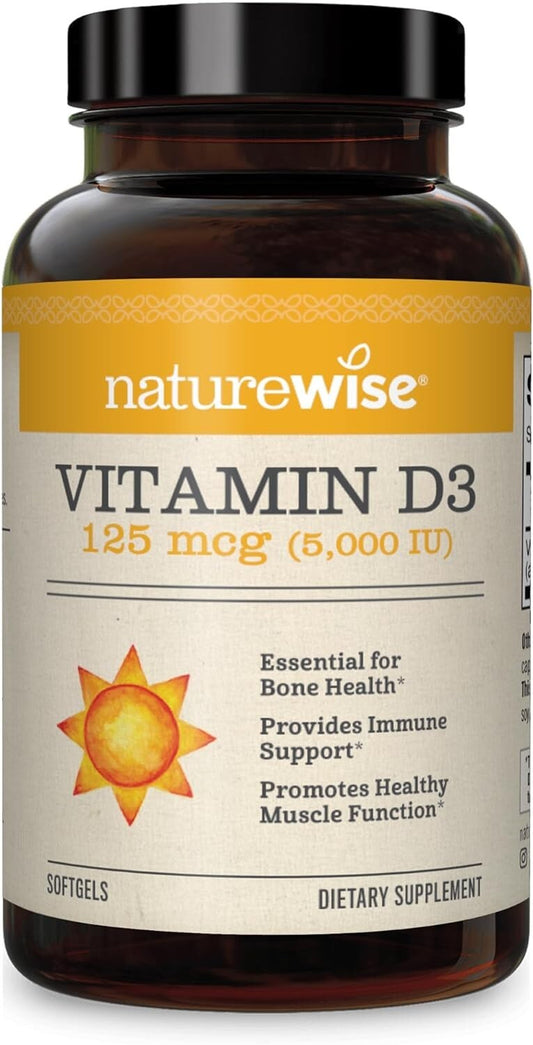 NatureWise D3 5000 UI – 360 Cápsulas Gelatinosas para Ossos e Imunidade