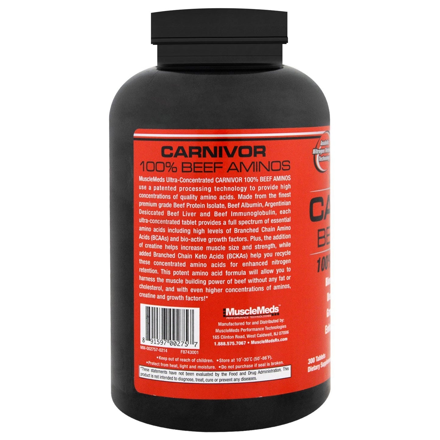 MuscleMeds Carnivor Beef Aminos – 300 Comprimidos | 100% Proteína Pura de Carne