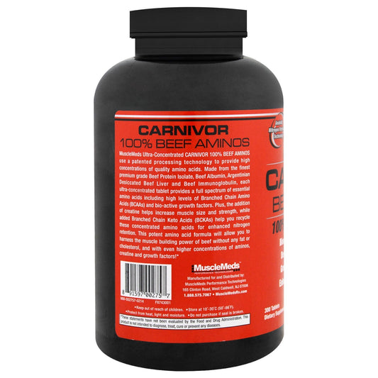 MuscleMeds Carnivor Beef Aminos – 300 Comprimidos | 100% Proteína Pura de Carne