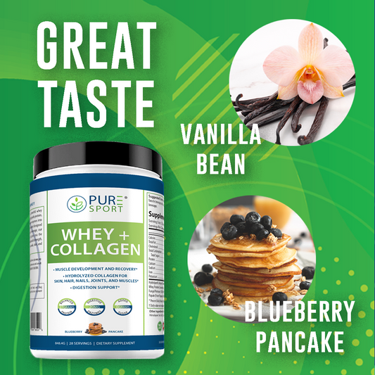 Whey Protein com Colágeno PURE 848g – Sabor Baunilha e Mirtilo | 28 Doses | 27g por Porção