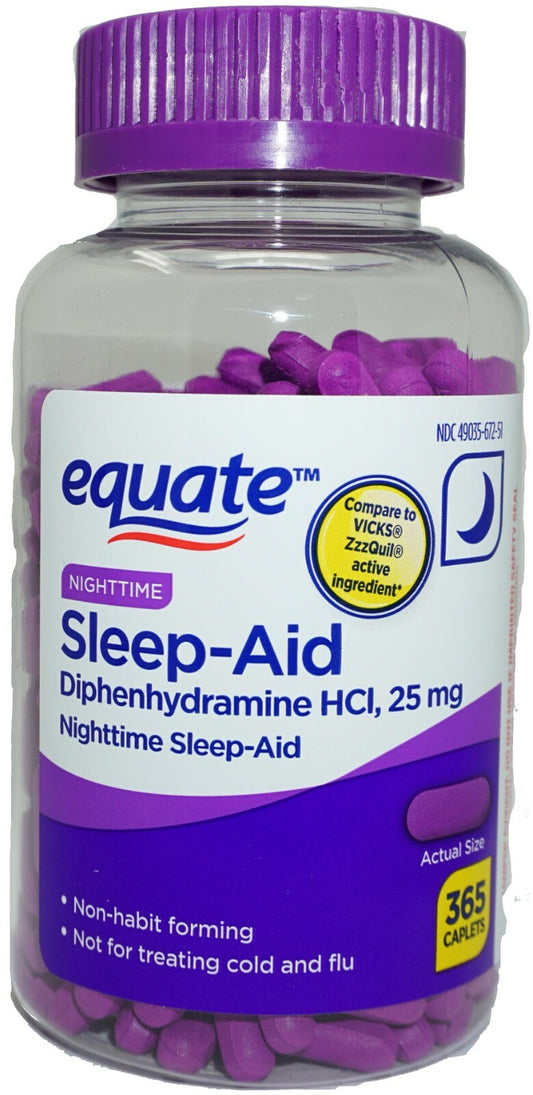 Equate NightTime Sleep-Aid 25mg – Pacote Econômico com 365 Cápsulas para Sono