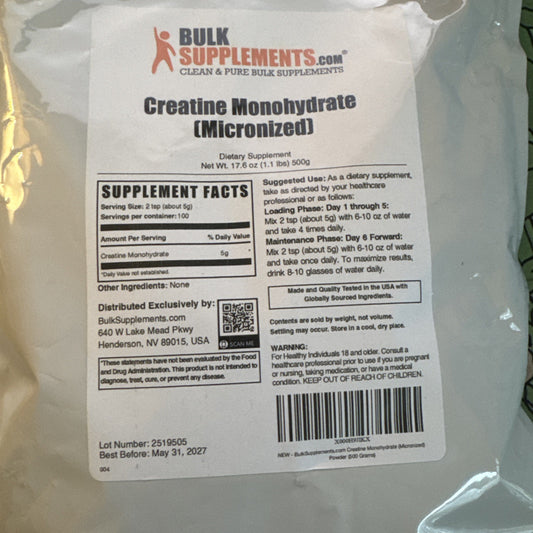 BulkSupplements Micronized Creatine Powder – 5g per Serving – 100 Servings