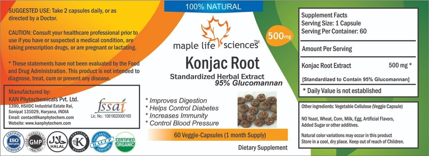 Suplemento Konjac Root – 95% Glucomannan, Cápsulas Naturais e Sem Filler