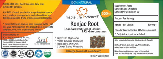 Suplemento Konjac Root – 95% Glucomannan, Cápsulas Naturais e Sem Filler