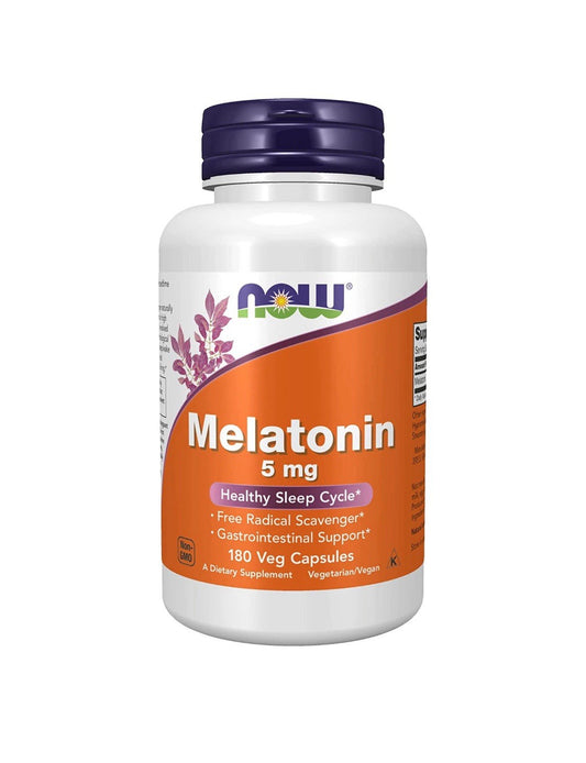Melatonina NOW 5mg – Fórmula Natural para Dormir Melhor | 180 Cápsulas Veganas