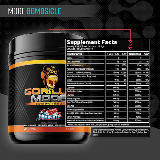 Bomba Pré-Treino Gorilla Mode – Efeito Hardcore nos Treinos | 40 Doses
