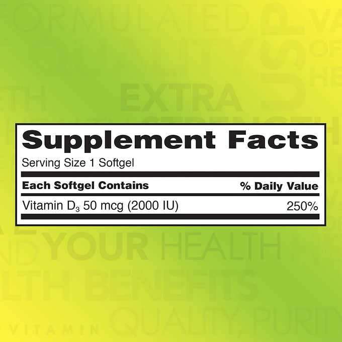 Kirkland Signature Extra Strength D3 50mcg Softgels - 600 Count