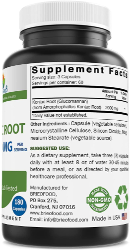 Konjac Glucomannan 2000mg – 180 Capsules | Natural Supplement for Weight Loss, Appetite Control and Digestive Health – Best Naturals – Gluten Free