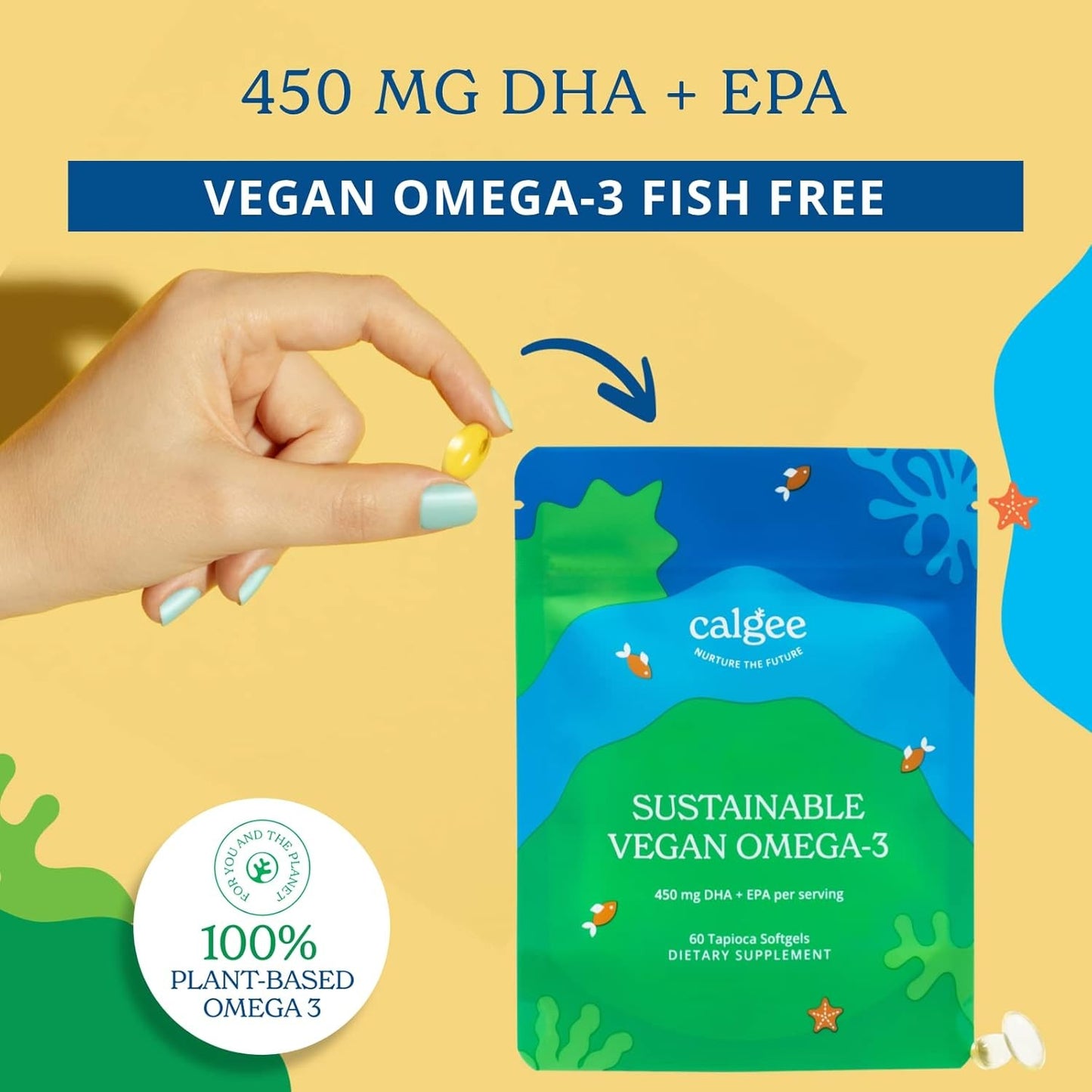 Vegan Omega 3 450mg – DHA + EPA from Algae | Supports Heart, Brain and Immunity